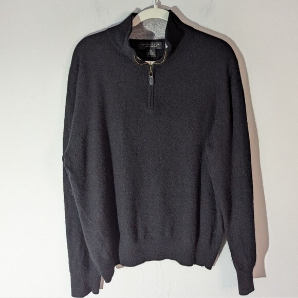 Bloomingdales 100% Black Cashmere Quarter Zip Long Sleeve Sweater Men's Size XXL - Picture 1 of 4